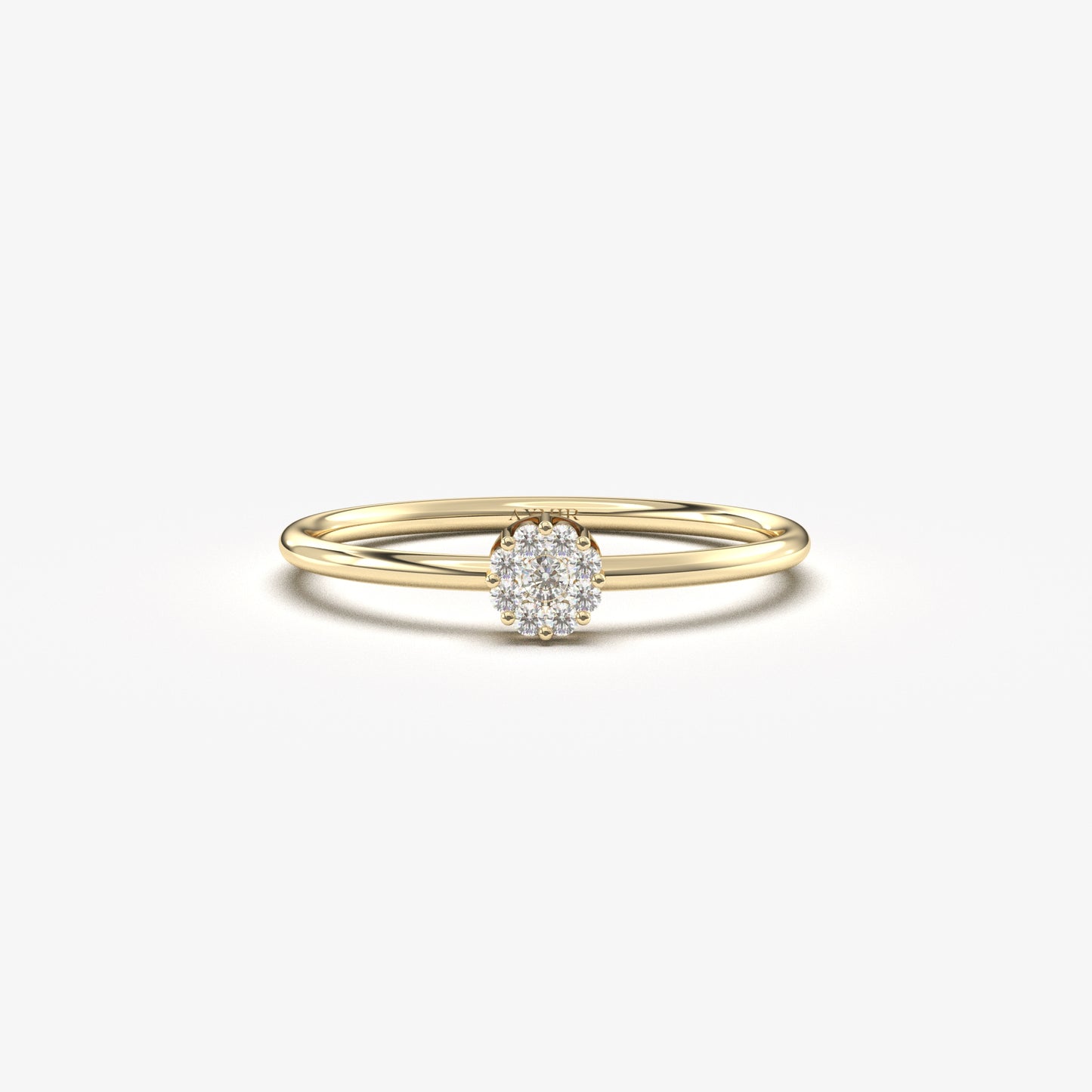 18K yellow gold round cluster ring with cubic zirconia, front view