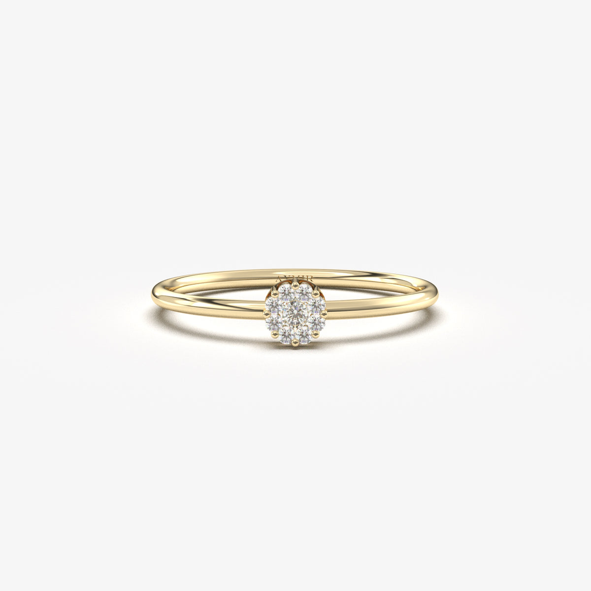 18K yellow gold round cluster ring with natural diamonds, front view