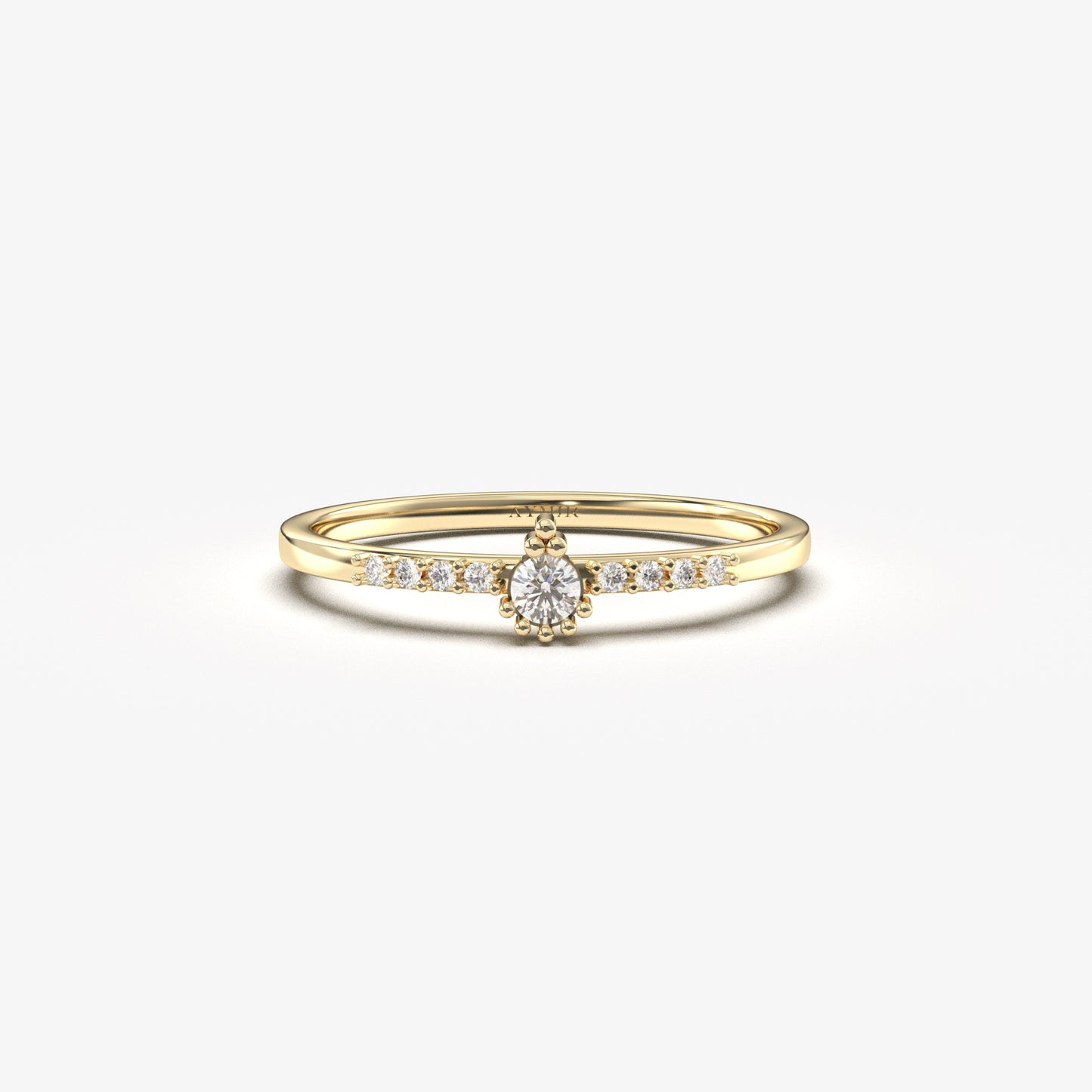 14K yellow gold solitaire accent ring with natural diamonds, front view