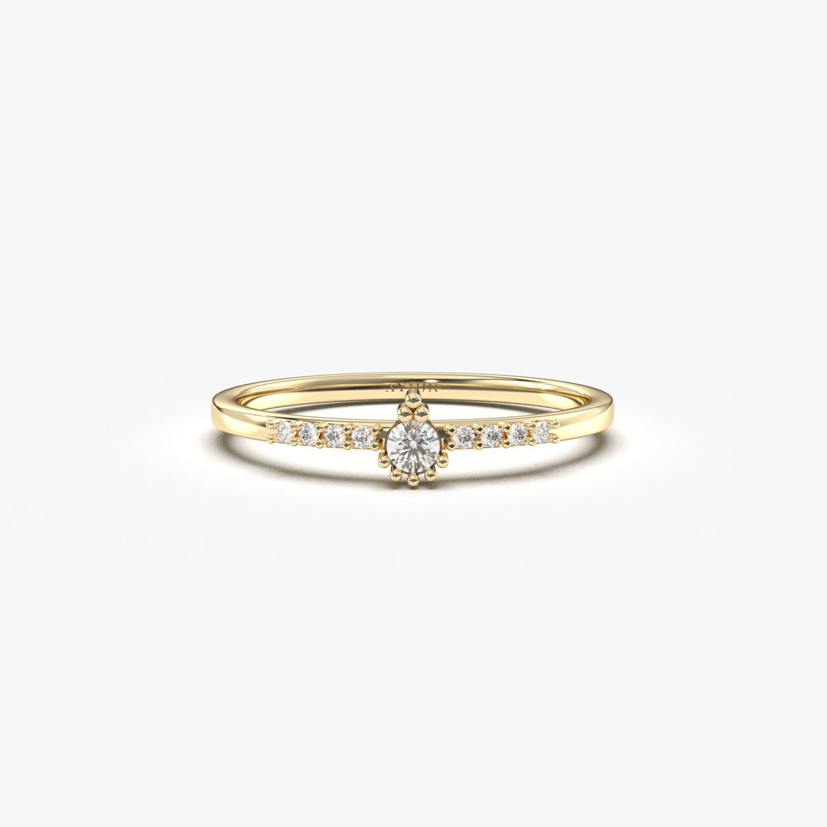 18K yellow gold solitaire accent ring with natural diamonds, front view