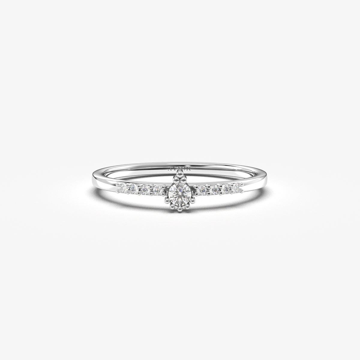 14K white gold solitaire accent ring with cubic zirconia, front view