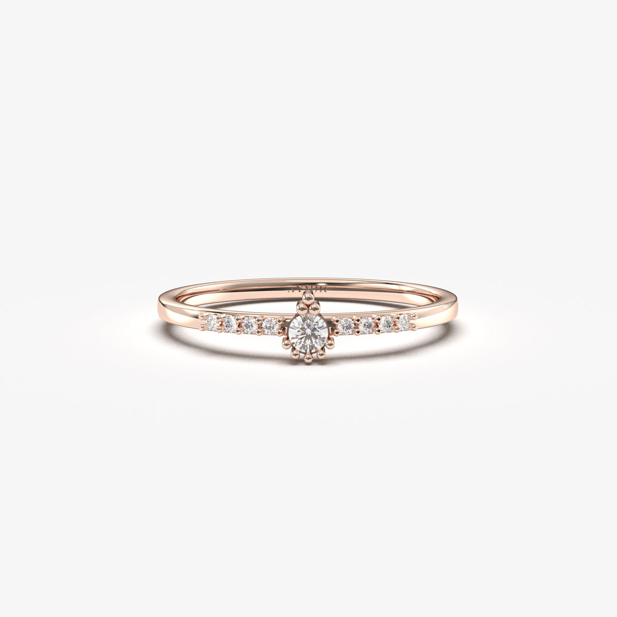 14K rose gold solitaire accent ring with natural diamonds, front view