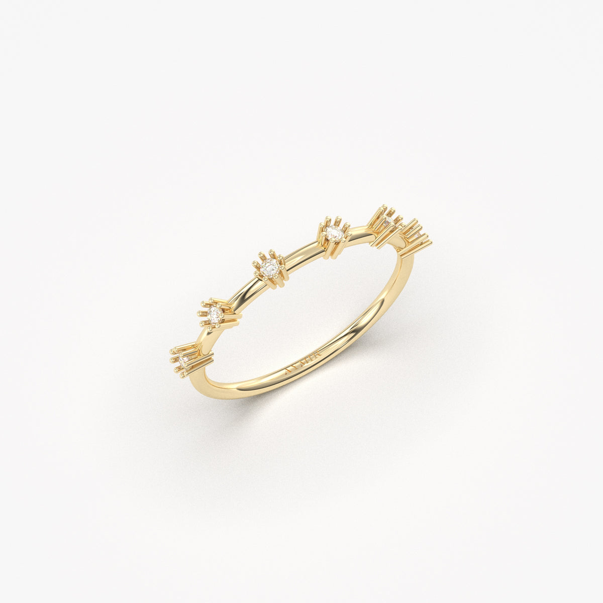 10K yellow gold six stone station ring with natural diamonds, side view