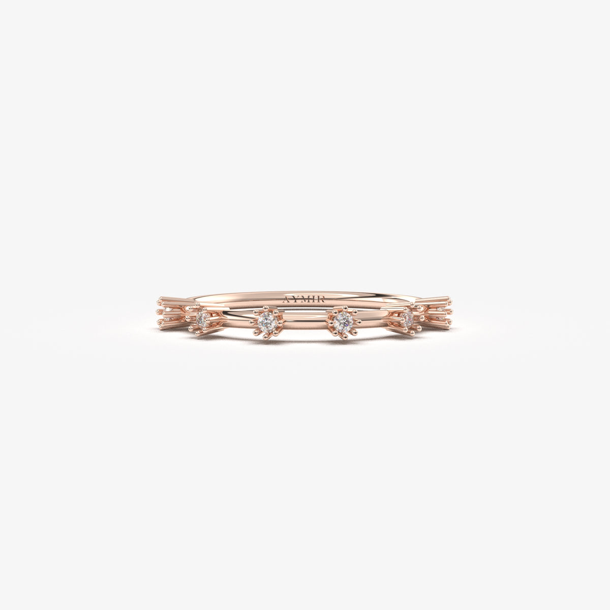 18K rose gold six stone station ring with natural diamonds, front view