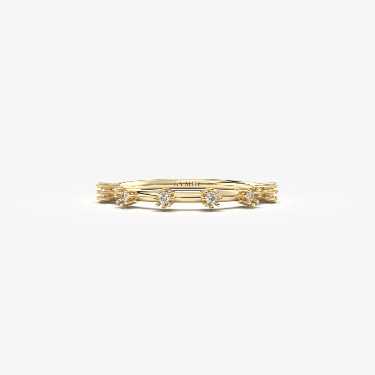 10K yellow gold six stone station ring with natural diamonds, front view