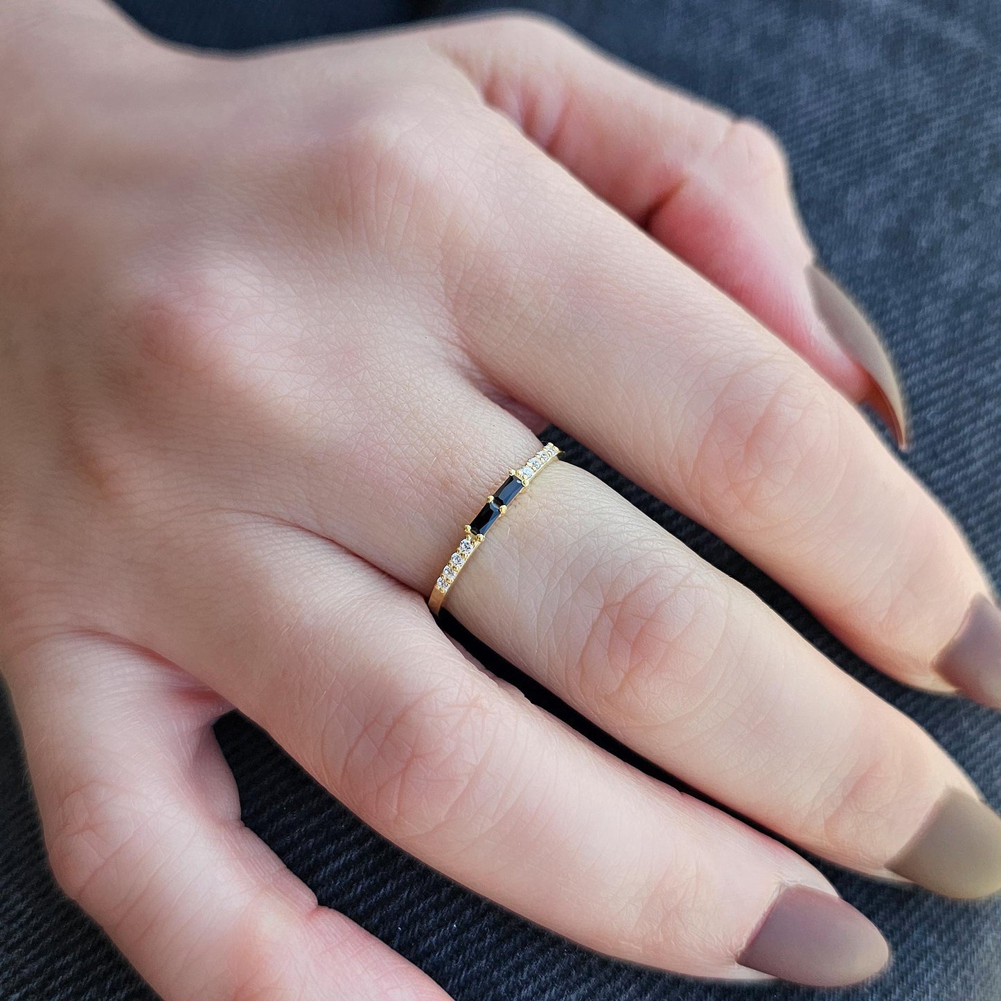 14K Gold Baguette Black Onyx and CZ Ring - 2S16BLK