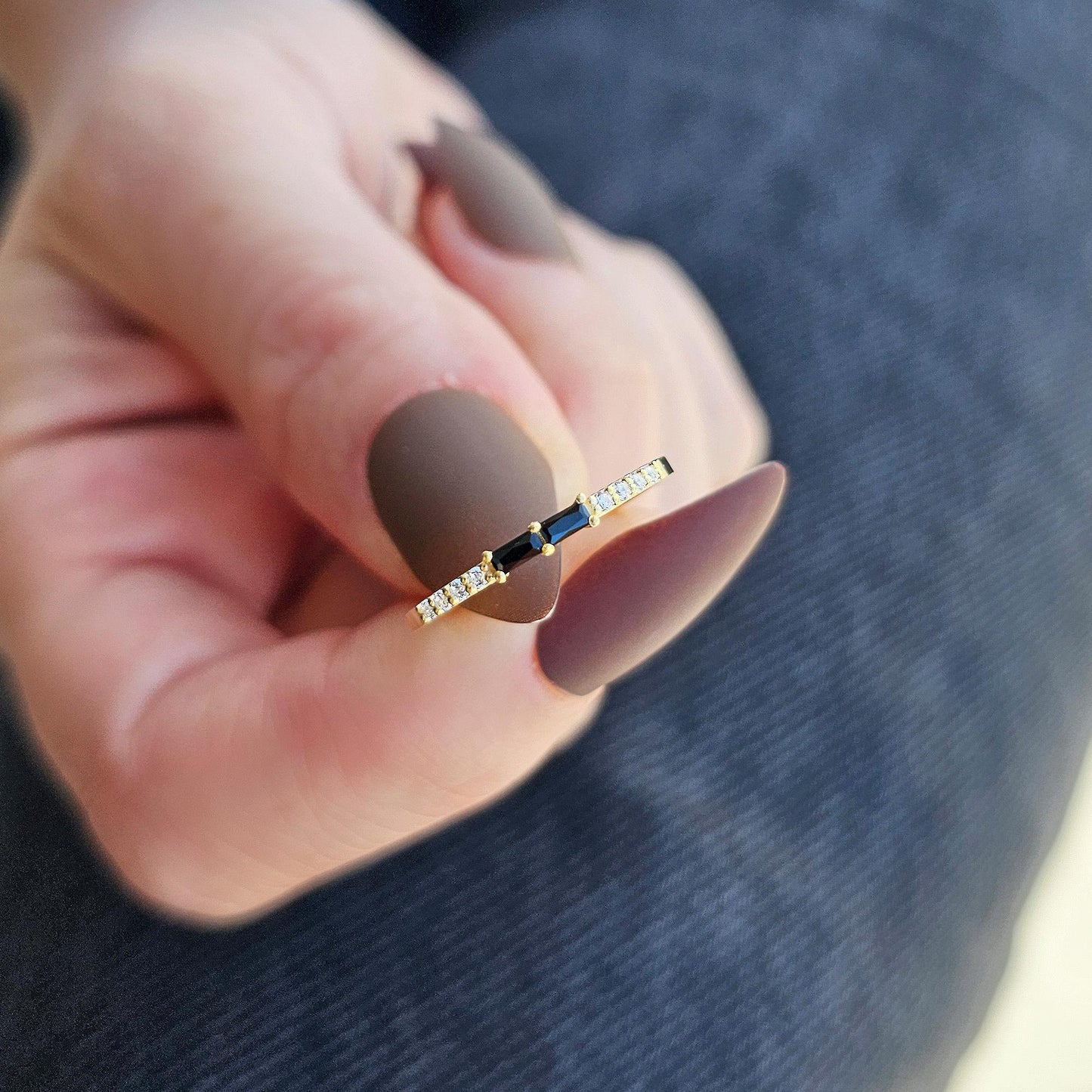 14K Gold Baguette Black Onyx and CZ Ring - 2S16BLK