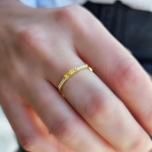 18K Gold Baguette Cut Citrine and Cz Ring - 2S16CIT