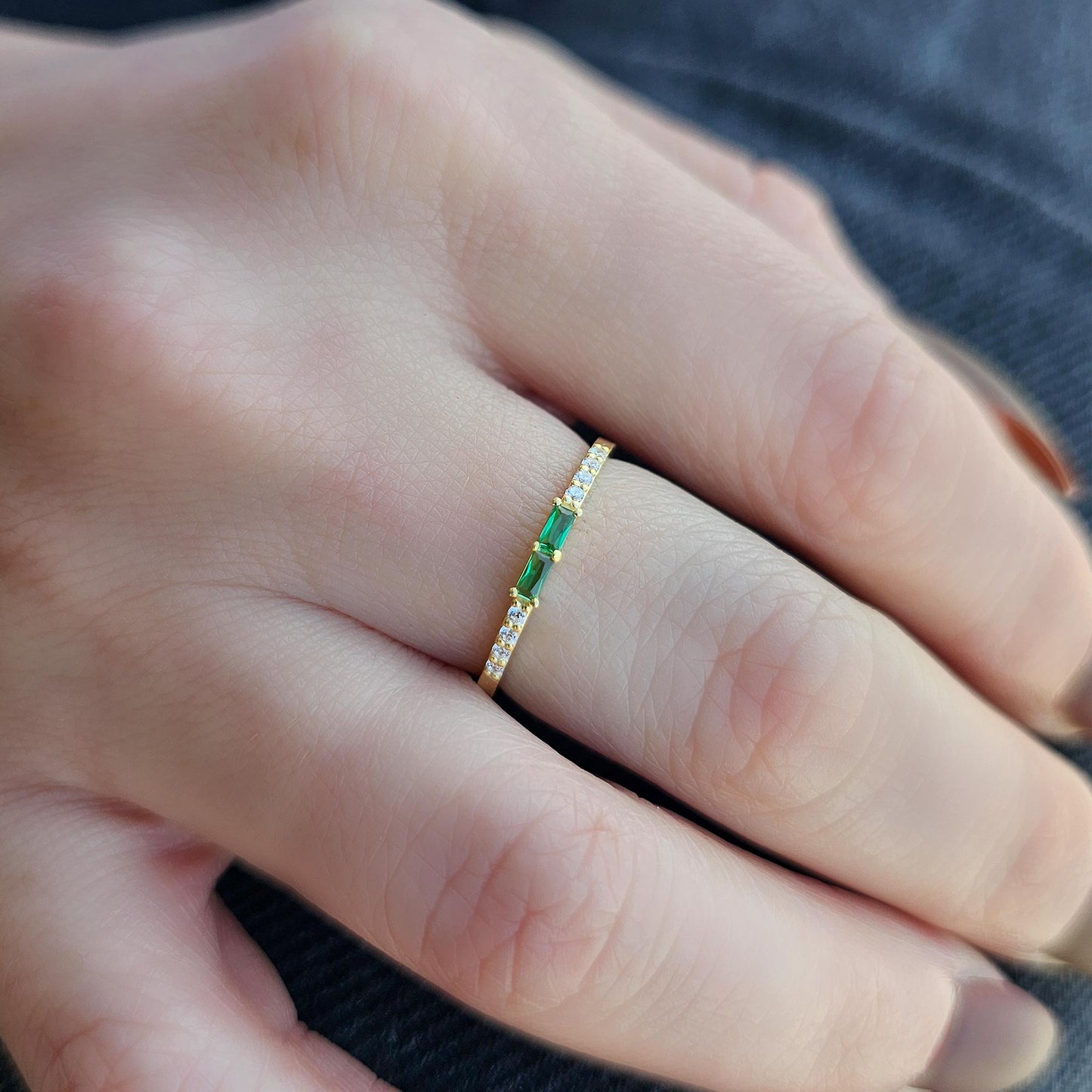 14K Gold Baguette Emerald and CZ Ring - 2S16EME