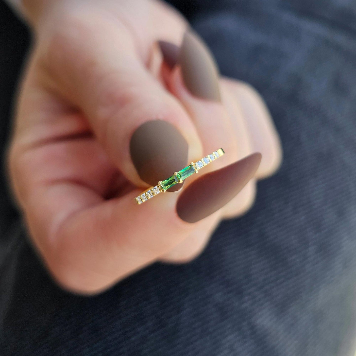 14K Gold Baguette Emerald and CZ Ring - 2S16EME