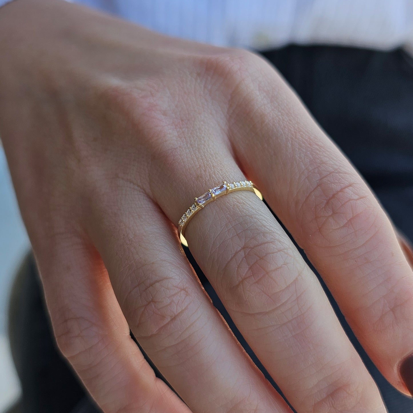 10K Gold Minimalist Baguette Lavender and Cz Ring - 2S16LAV