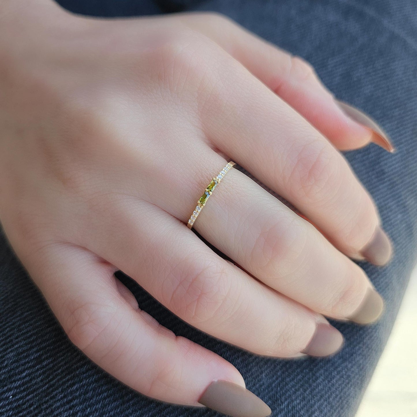 14K Gold Baguette Peridot and CZ Ring - 2S16PER