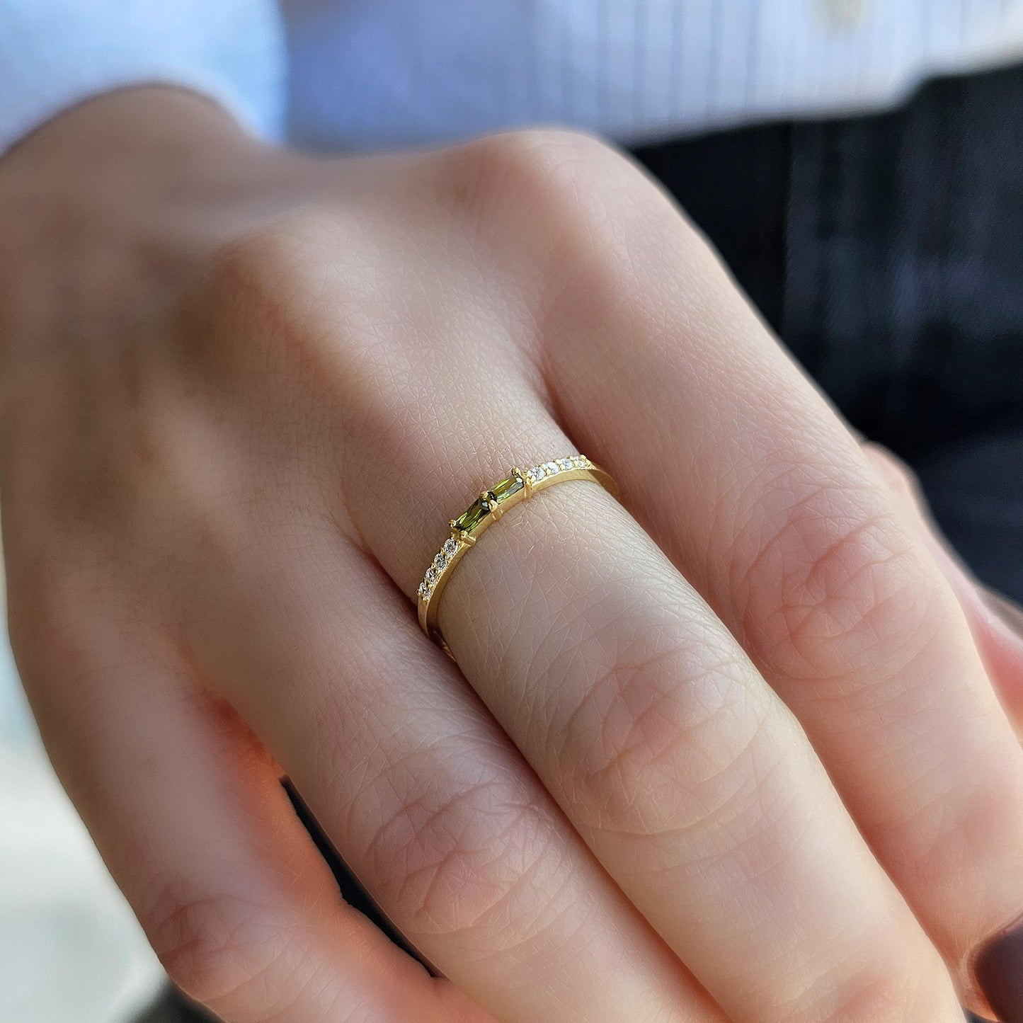 14K Gold Baguette Peridot and CZ Ring - 2S16PER