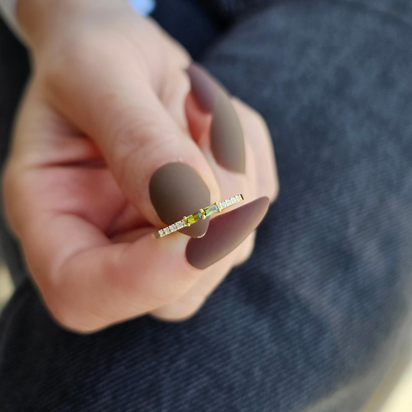 14K Gold Baguette Peridot and CZ Ring - 2S16PER