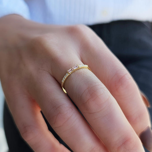 18K Gold Baguette Pink Topaz and CZ Ring - 2S16PNK