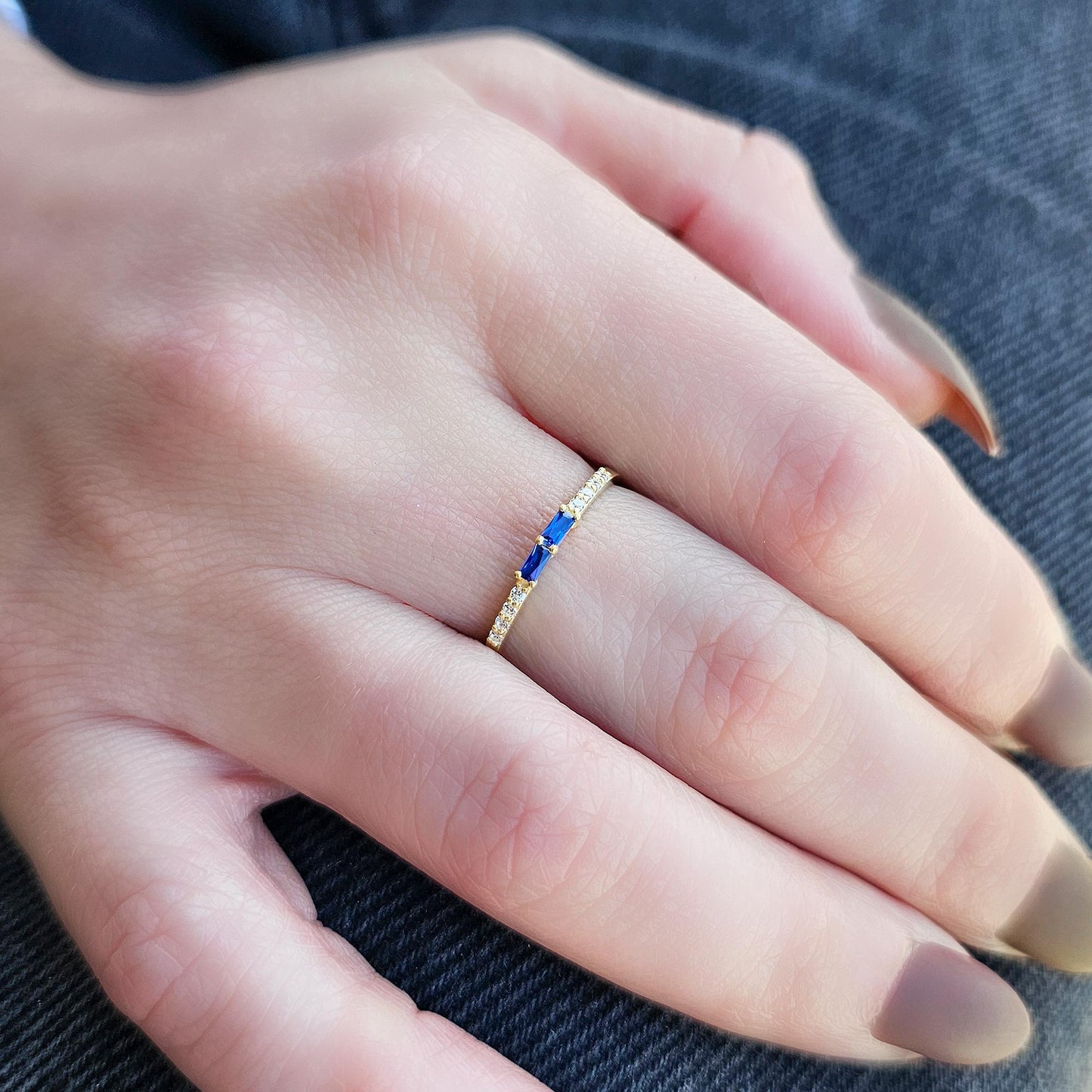 18K Gold Baguette Sapphire and Cz Ring - 2S16SAP