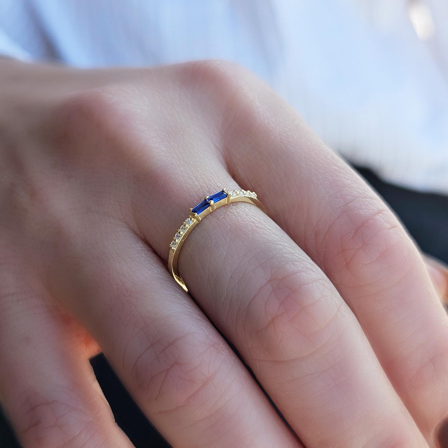 18K Gold Baguette Sapphire and Cz Ring - 2S16SAP