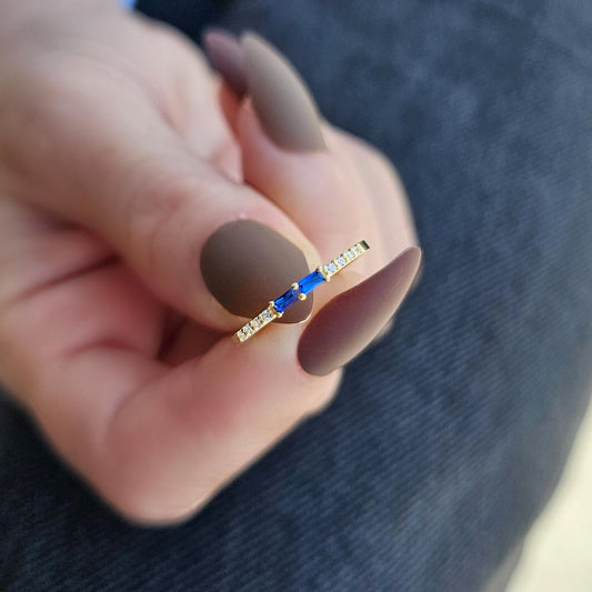 18K Gold Baguette Sapphire and Cz Ring - 2S16SAP