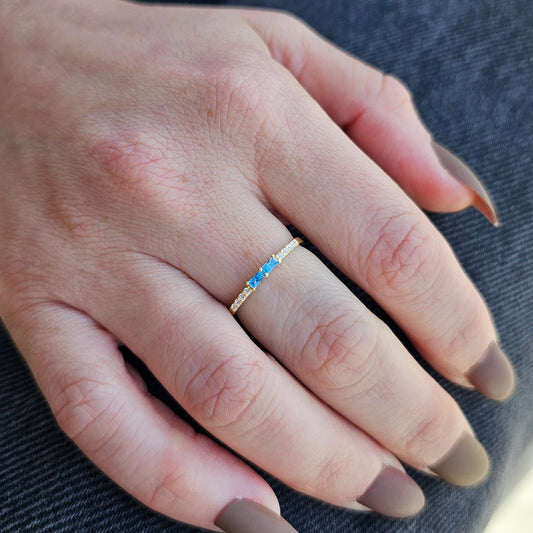18K Gold Unique Baguette Sky Blue and Cz Ring - 2S16SKY