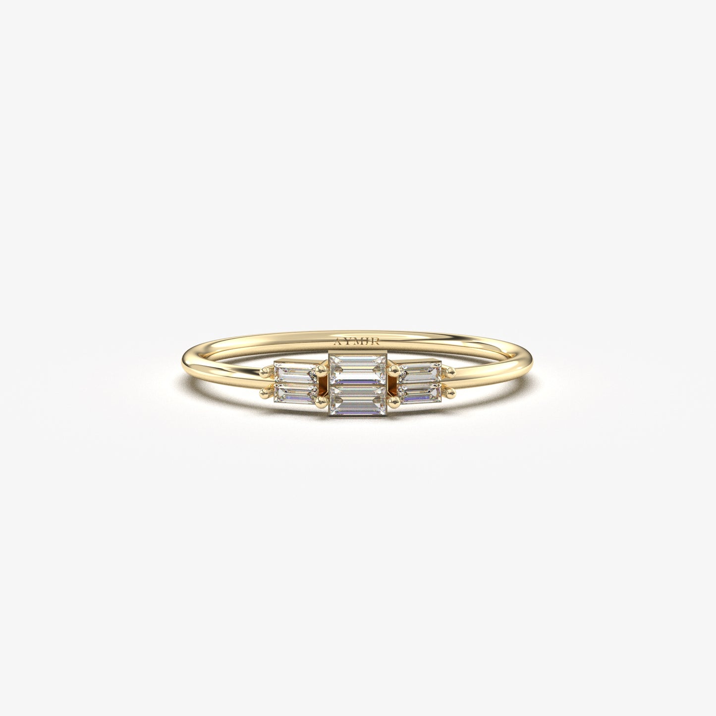 18K yellow gold stacked baguette ring with cubic zirconia, front view
