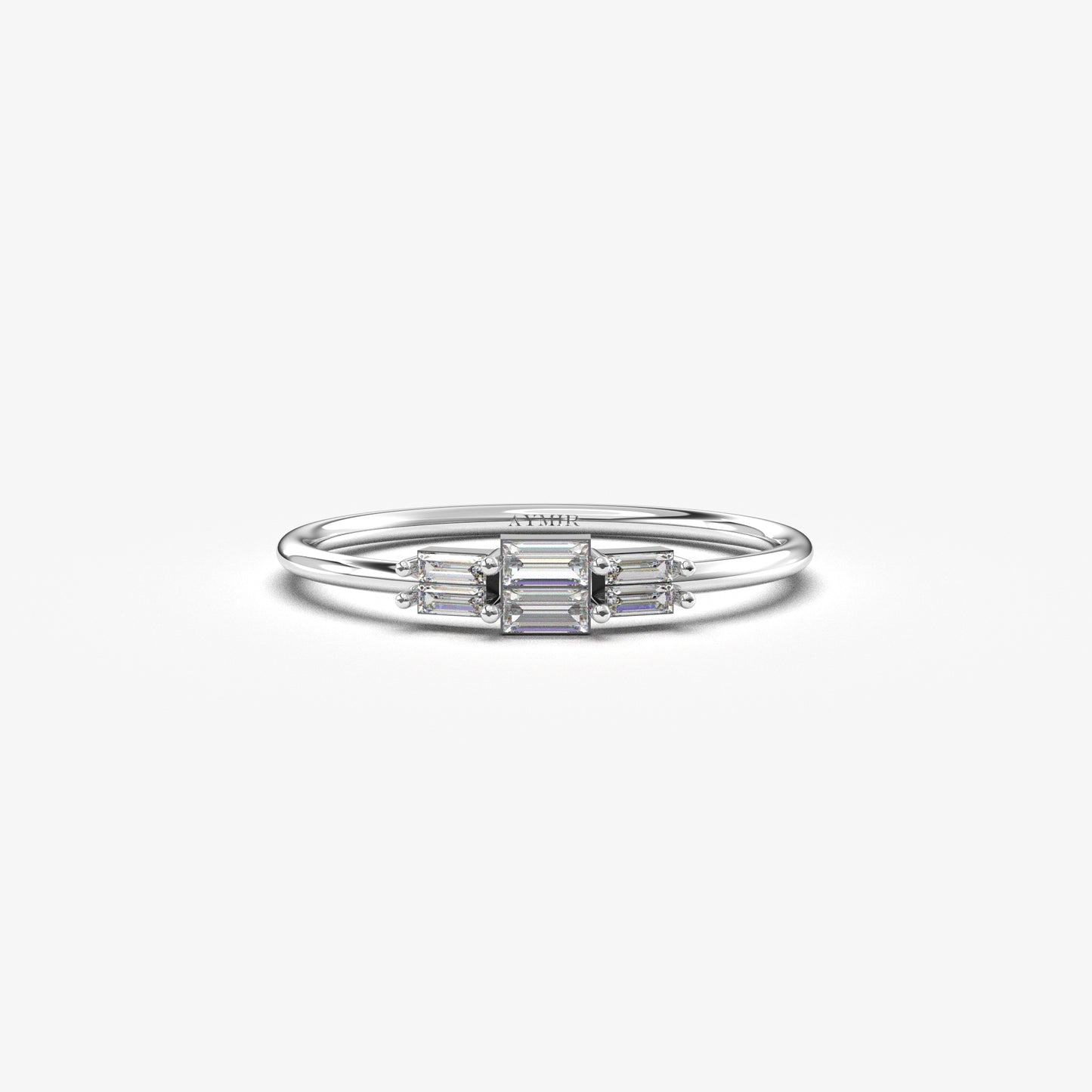 14K white gold stacked baguette ring with cubic zirconia, front view