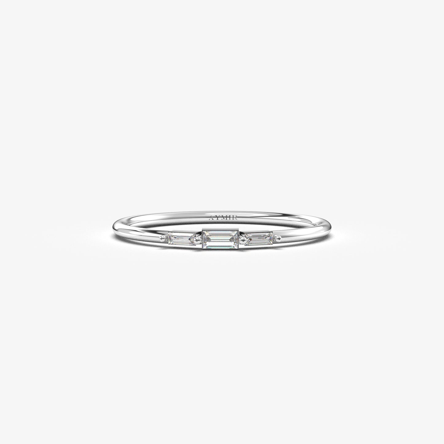 18K white gold mini three baguette ring with cubic zirconia, front view