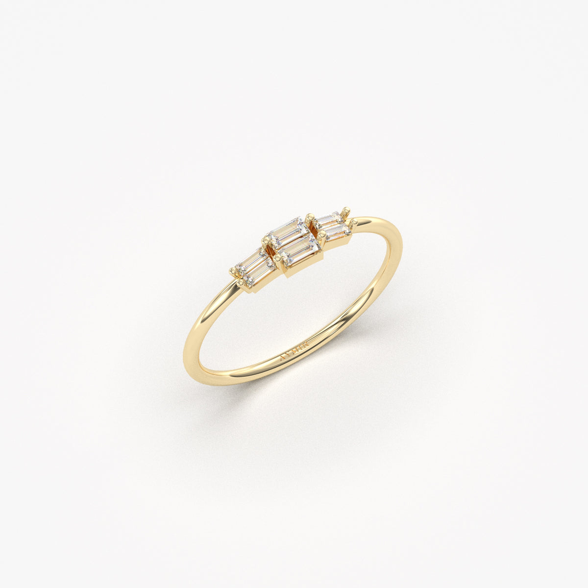 14K yellow gold stacked baguette ring with natural diamonds, side view