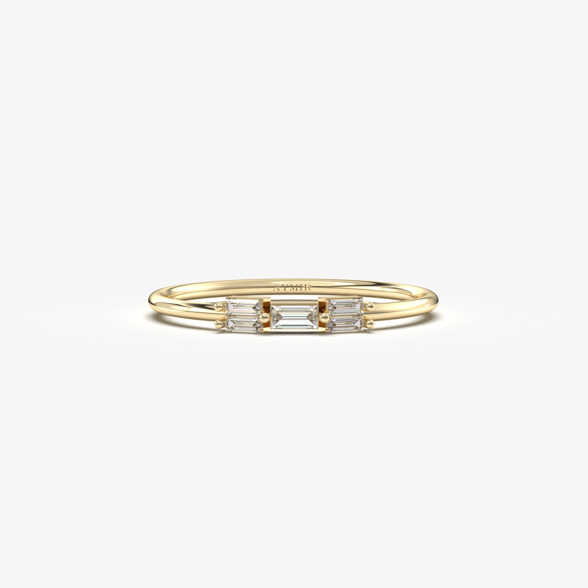 14K yellow gold five baguette ring with cubic zirconia, front view