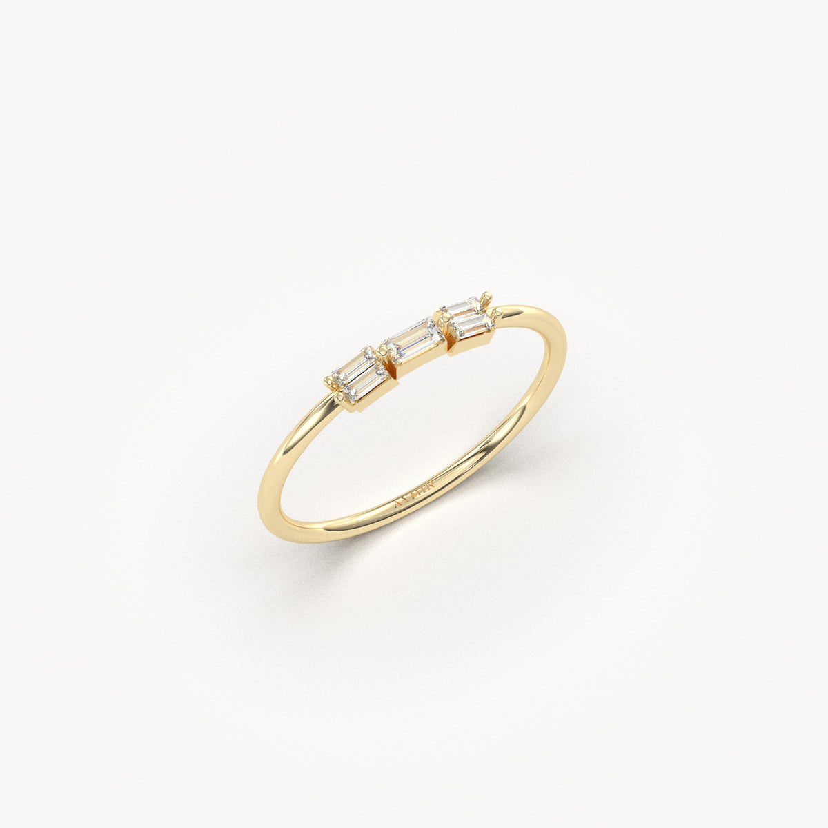 14K yellow gold five baguette ring with natural diamonds, side view