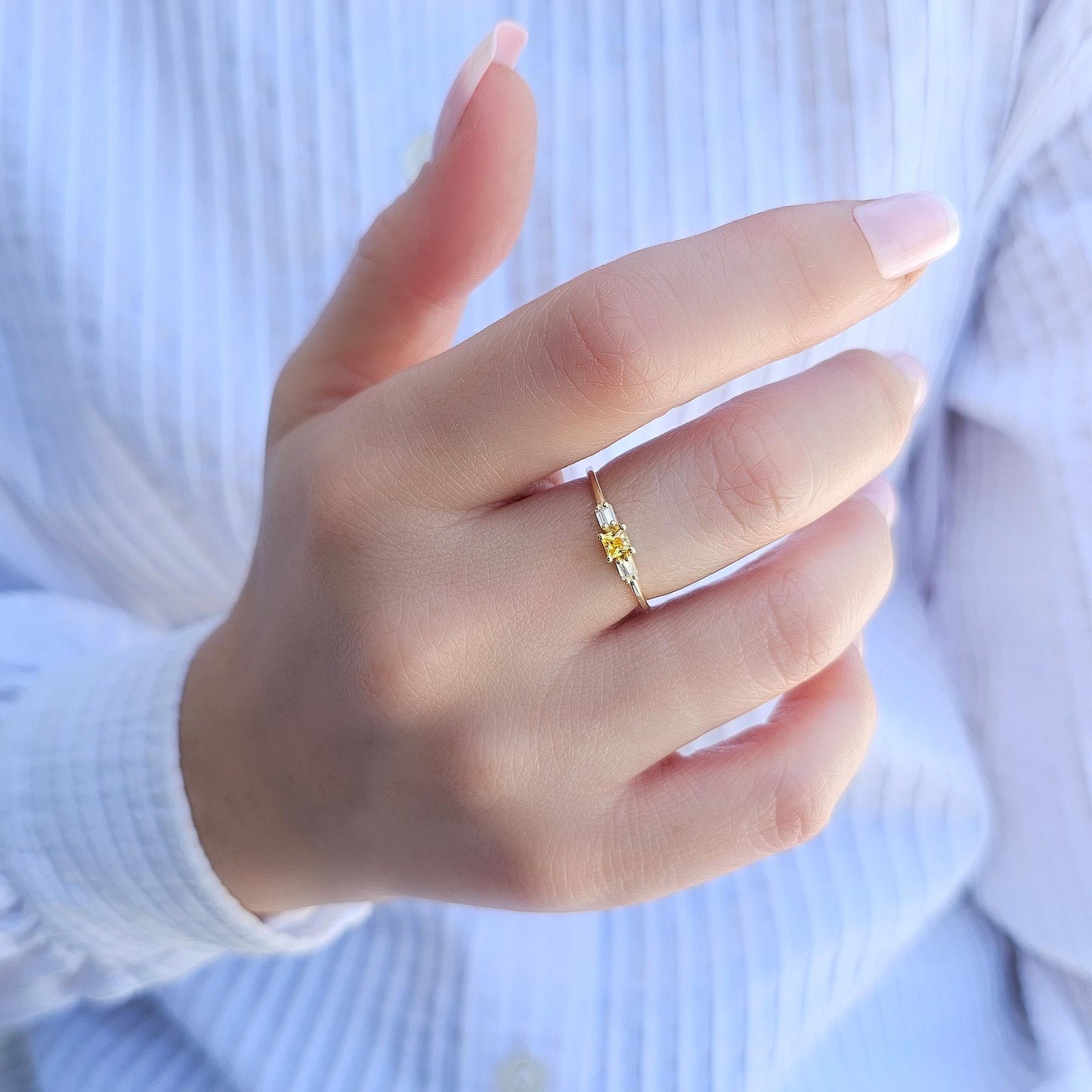 14K Gold Citrine Baguette CZ Ring - 2S162CIT