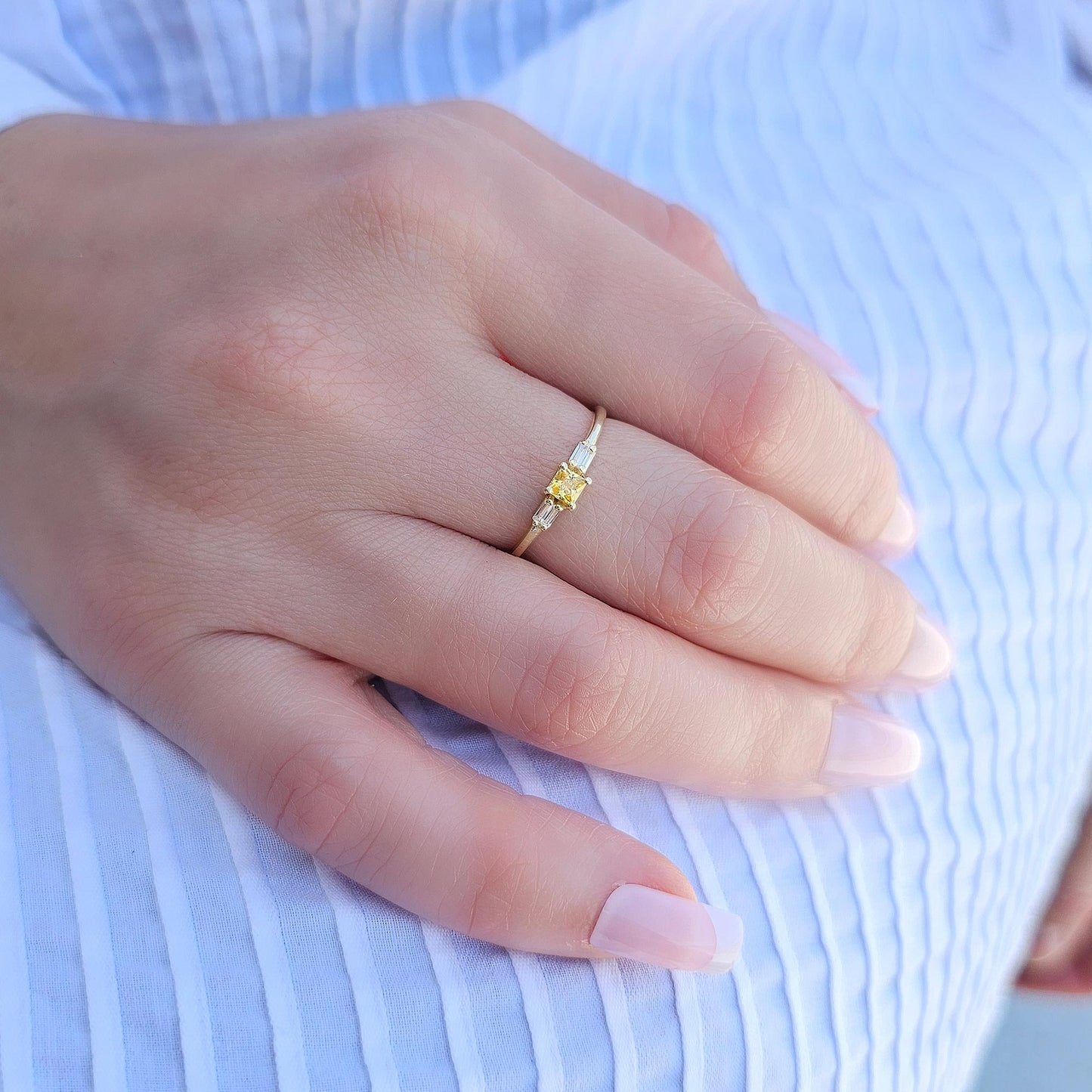 14K Gold Citrine Baguette CZ Ring - 2S162CIT