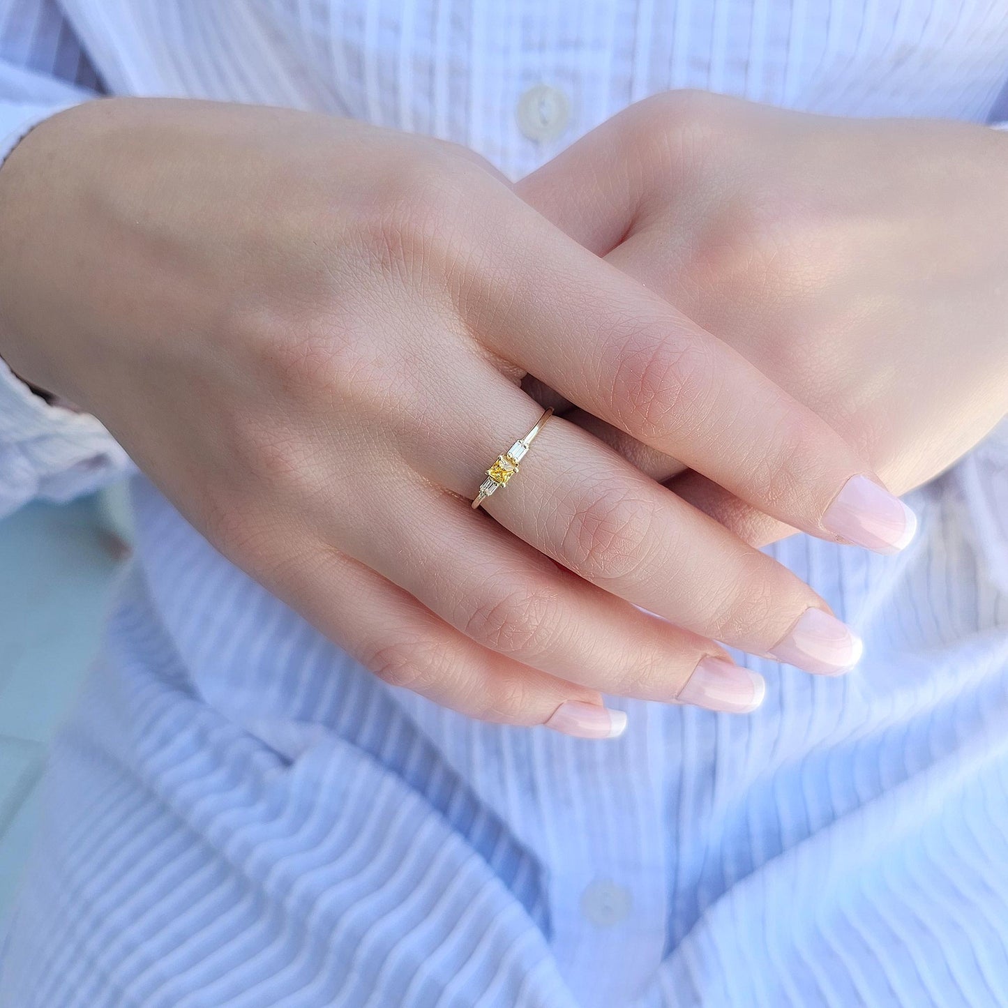 14K Gold Citrine Baguette CZ Ring - 2S162CIT
