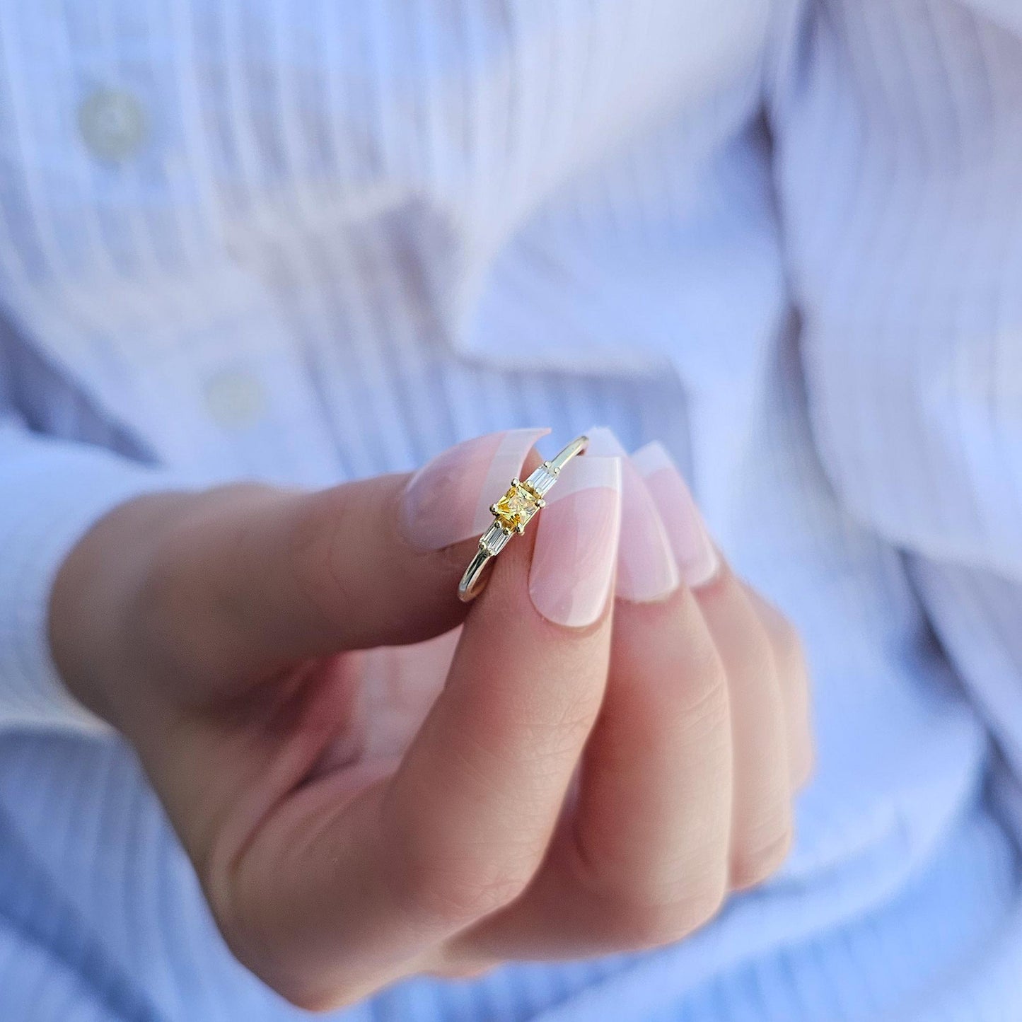 14K Gold Citrine Baguette CZ Ring - 2S162CIT