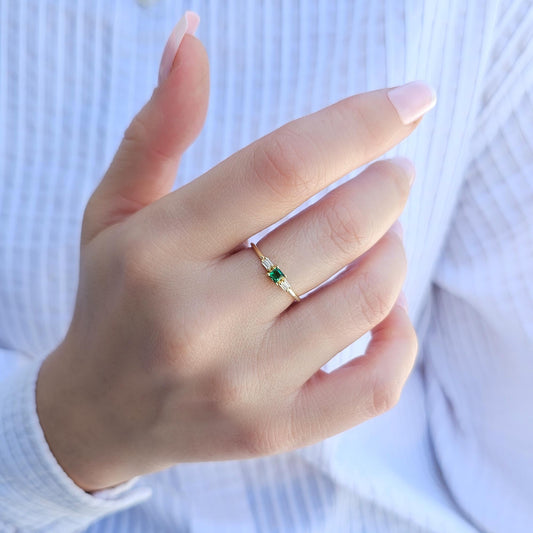 18K Gold Emerald Baguette CZ Ring - 2S162EME