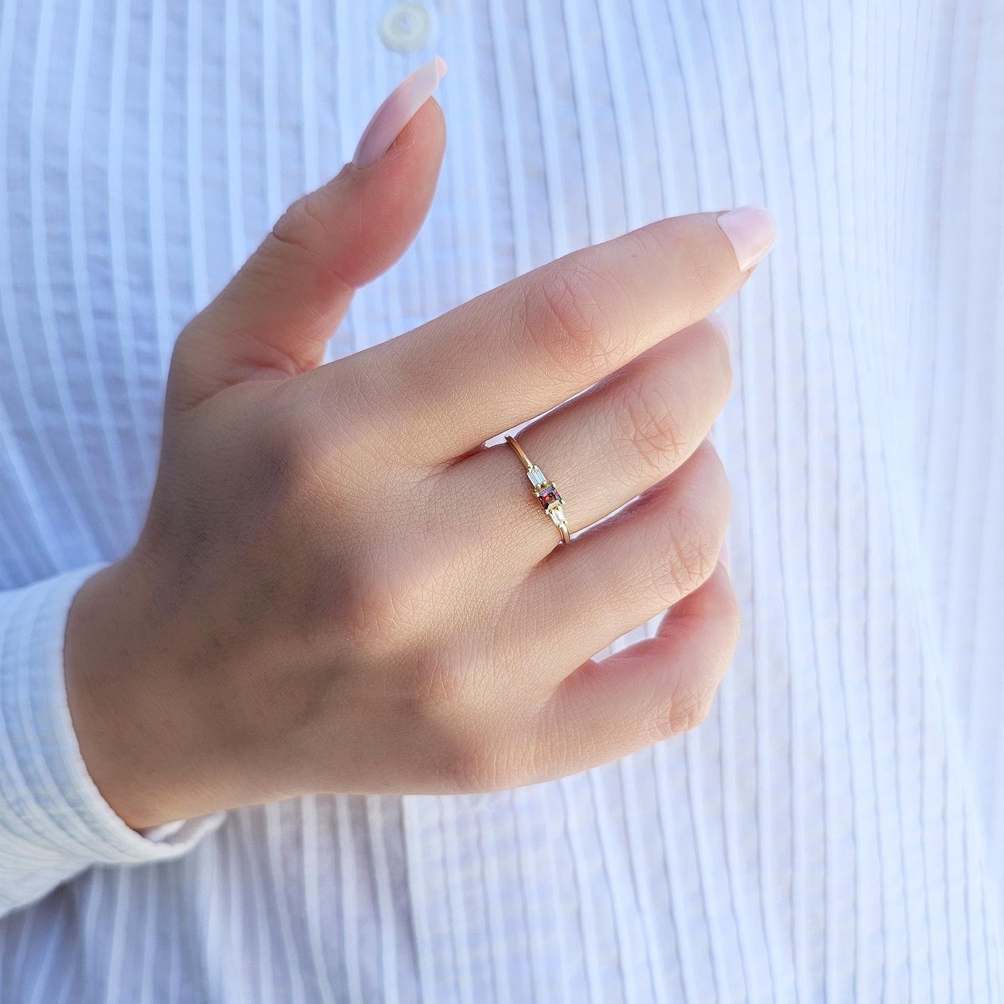 14K Gold Garnet Baguette CZ Ring - 2S162GAR