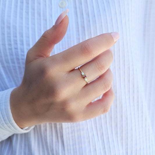 18K Gold Garnet Baguette CZ Ring - 2S162GAR