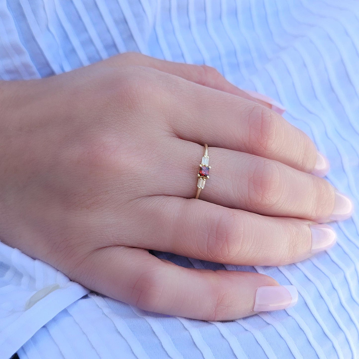 14K Gold Garnet Baguette CZ Ring - 2S162GAR