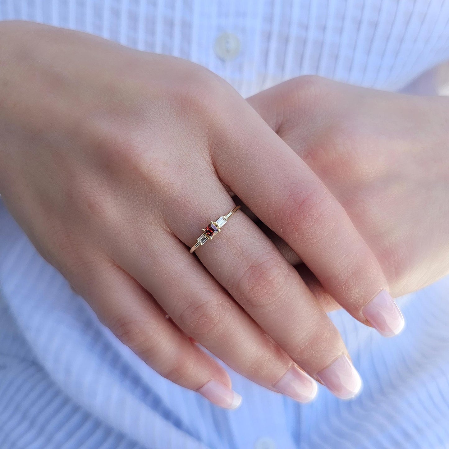 14K Gold Garnet Baguette CZ Ring - 2S162GAR