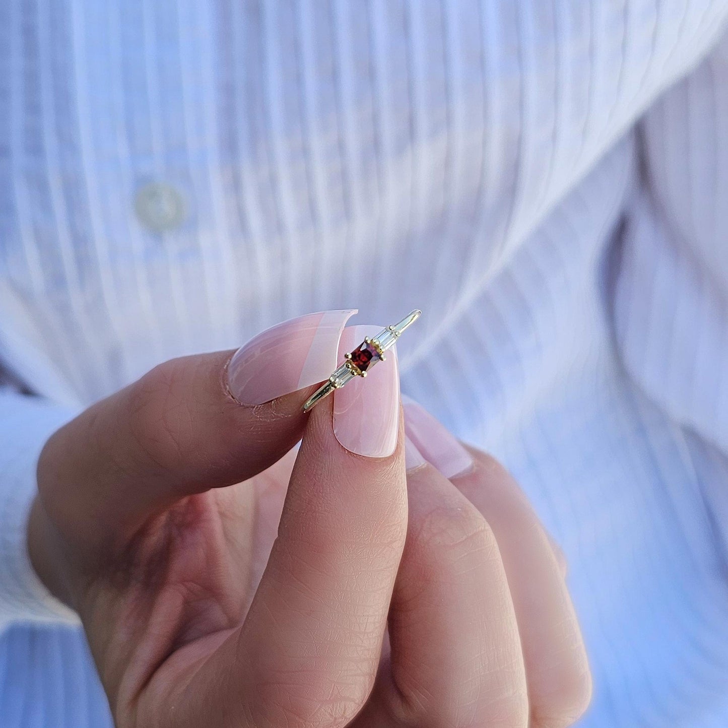 14K Gold Garnet Baguette CZ Ring - 2S162GAR