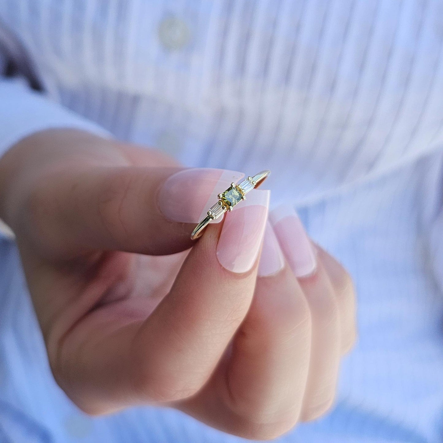 18K Gold Peridot Baguette Cz Ring - 2S162PER