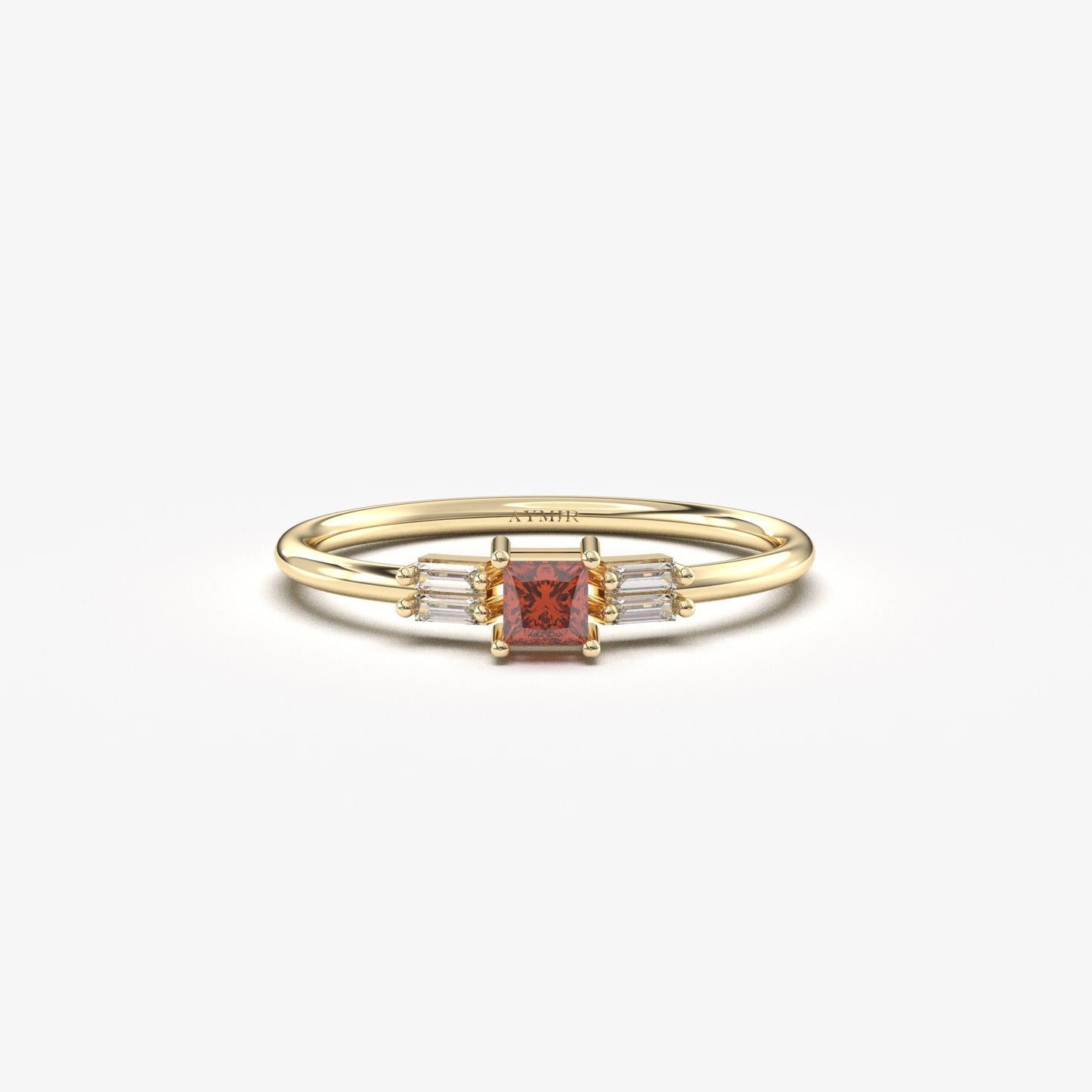 14K Gold Garnet Baguette CZ Ring - 2S162GAR