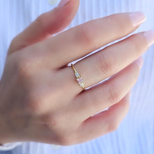 18K Gold Pink Topaz Baguette Ring - 2S162PNK