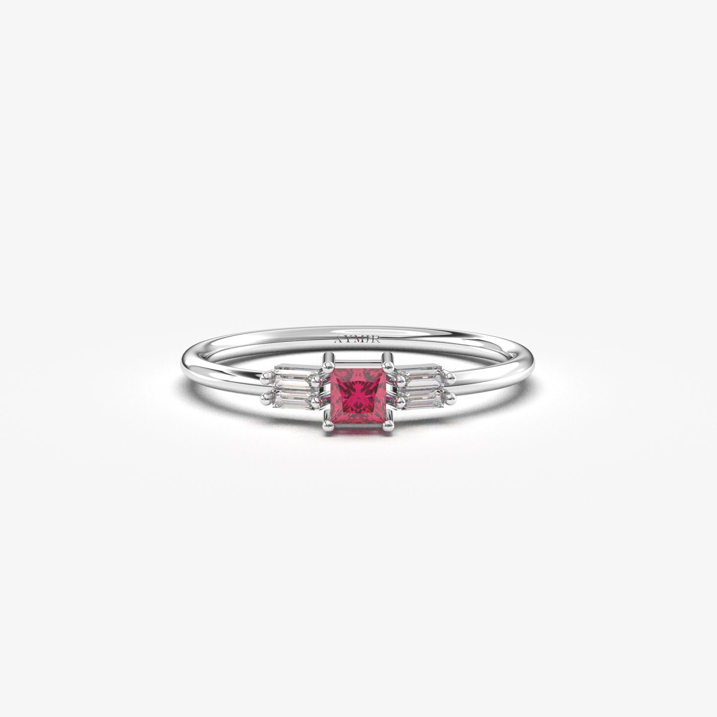 18K Gold Princess Cut Ruby and Cz Ring - 2S162RBY