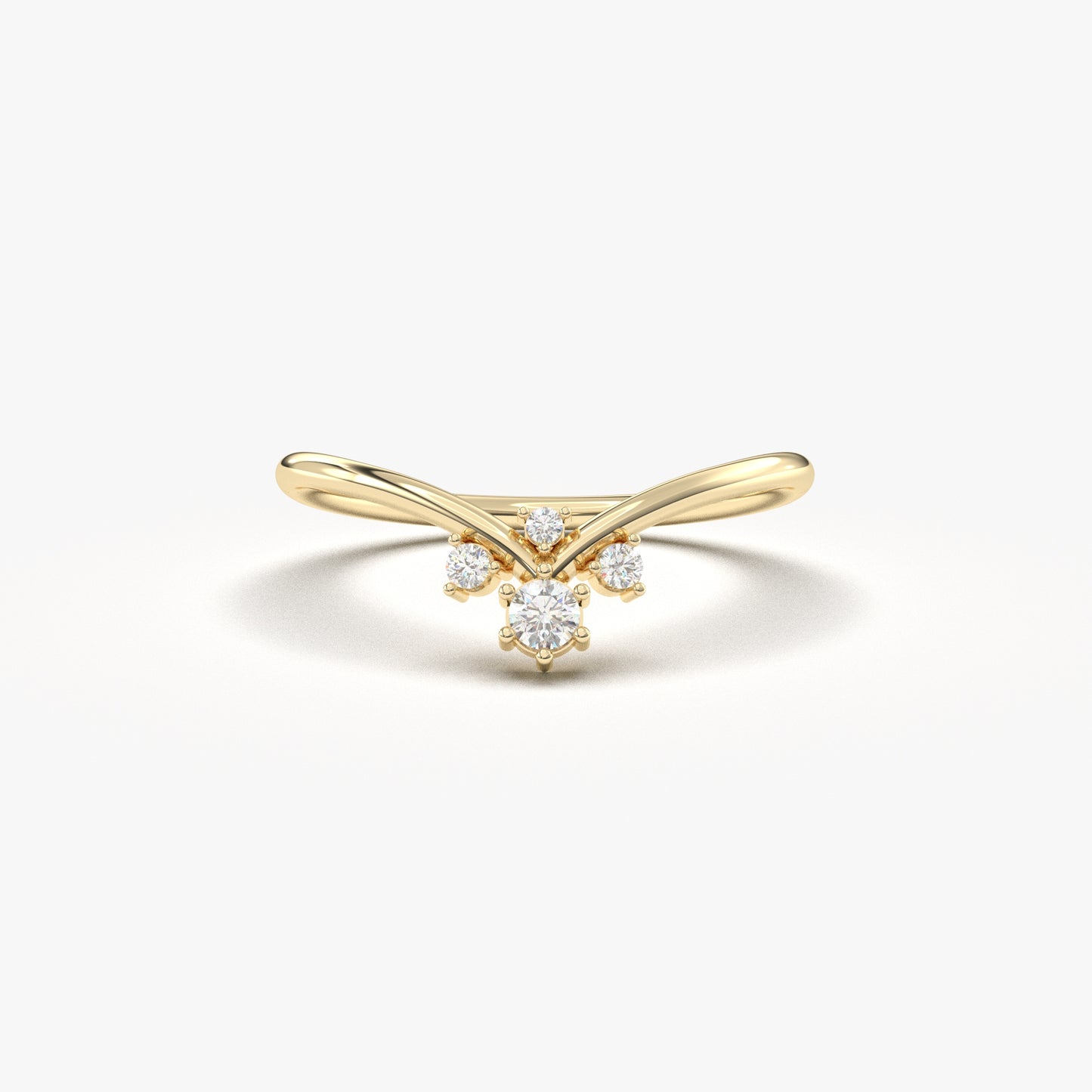 14K yellow gold V curve ring with cubic zirconia, front view