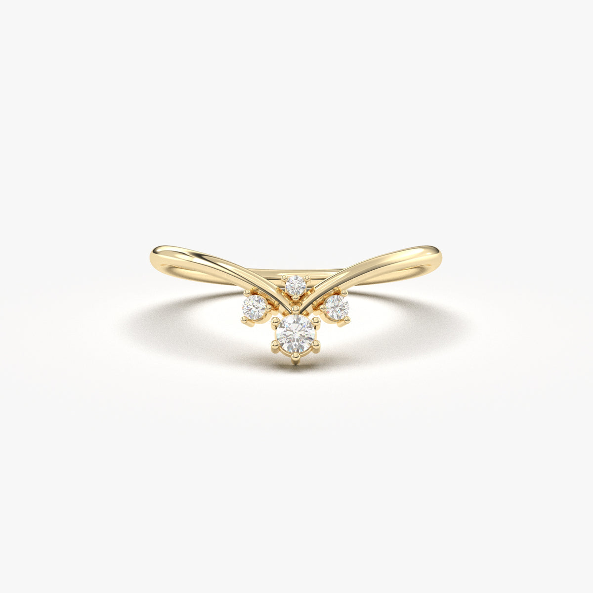 18K yellow gold V curve ring with natural diamonds, front view