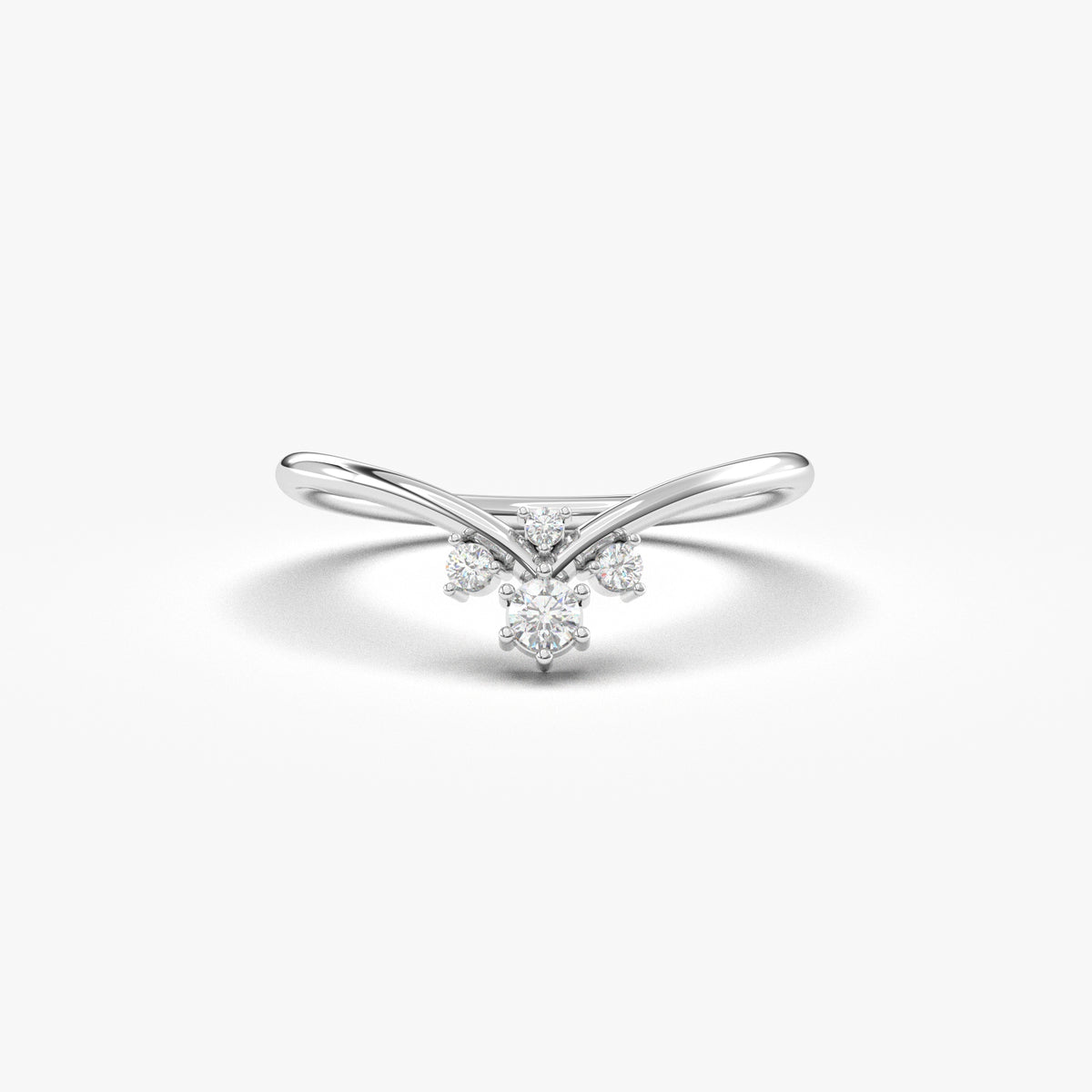 18K white gold V curve ring with natural diamonds, front view
