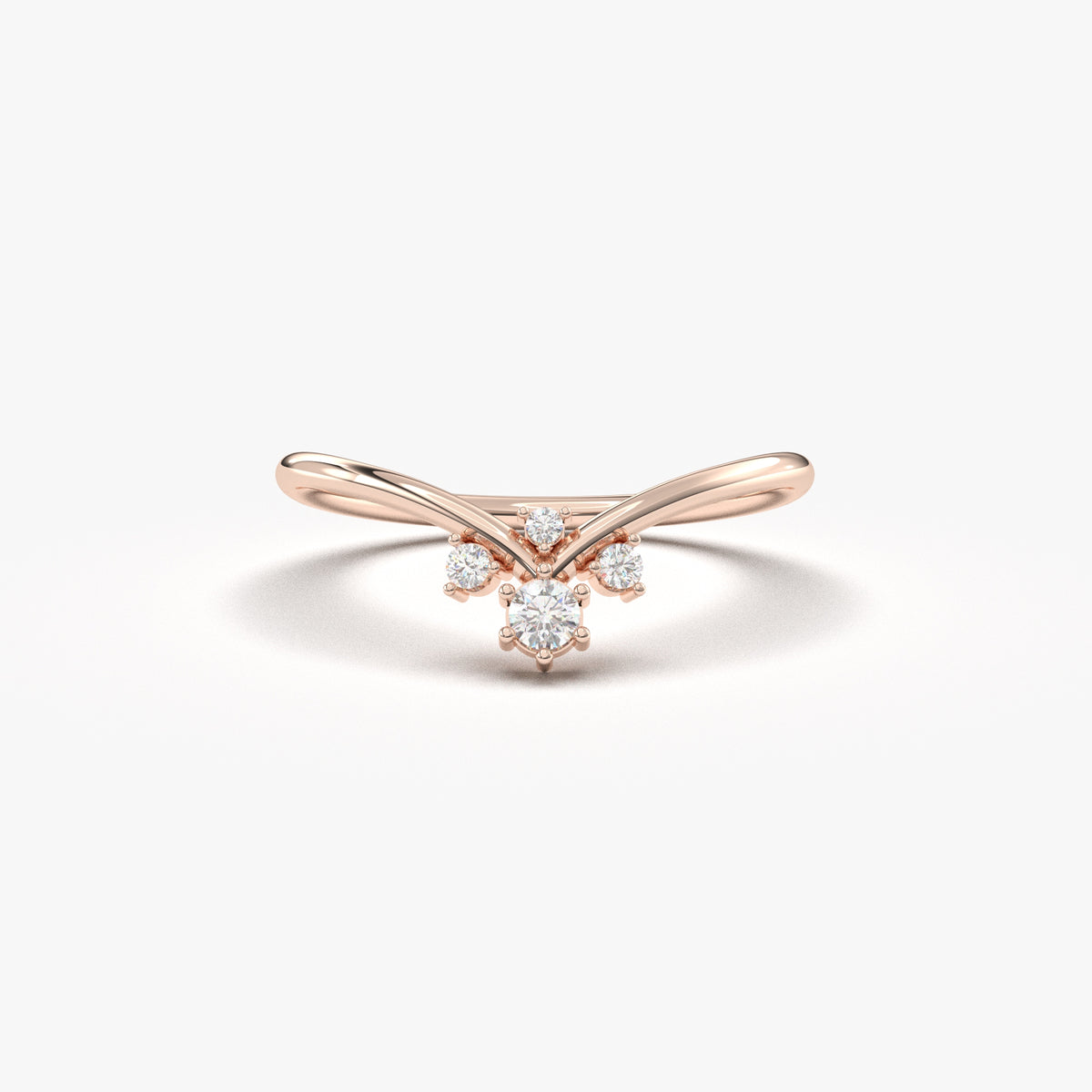 14K rose gold V curve ring with natural diamonds, front view