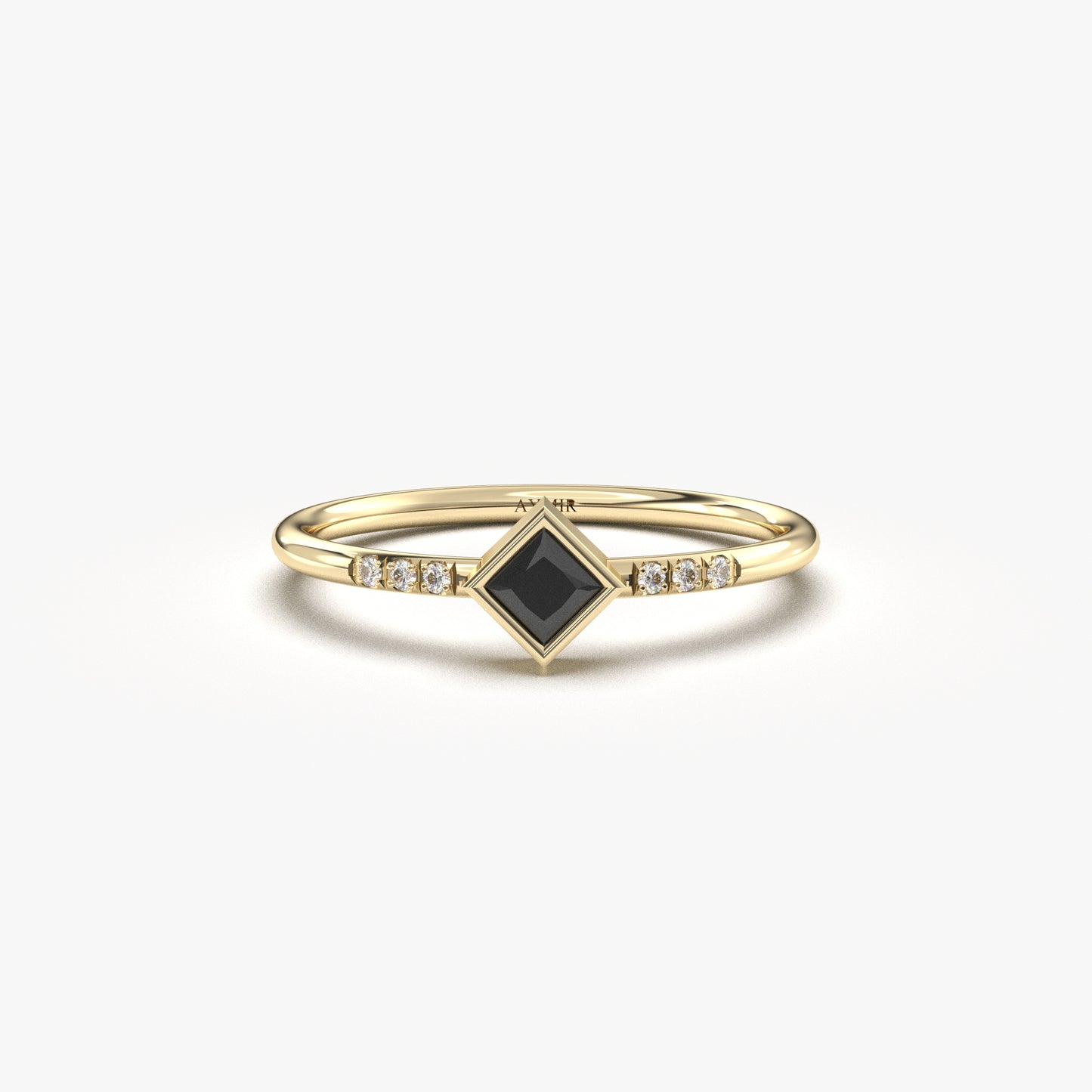 18K Gold Princess Cut Black Onyx and Cz Ring - 2S165BLK