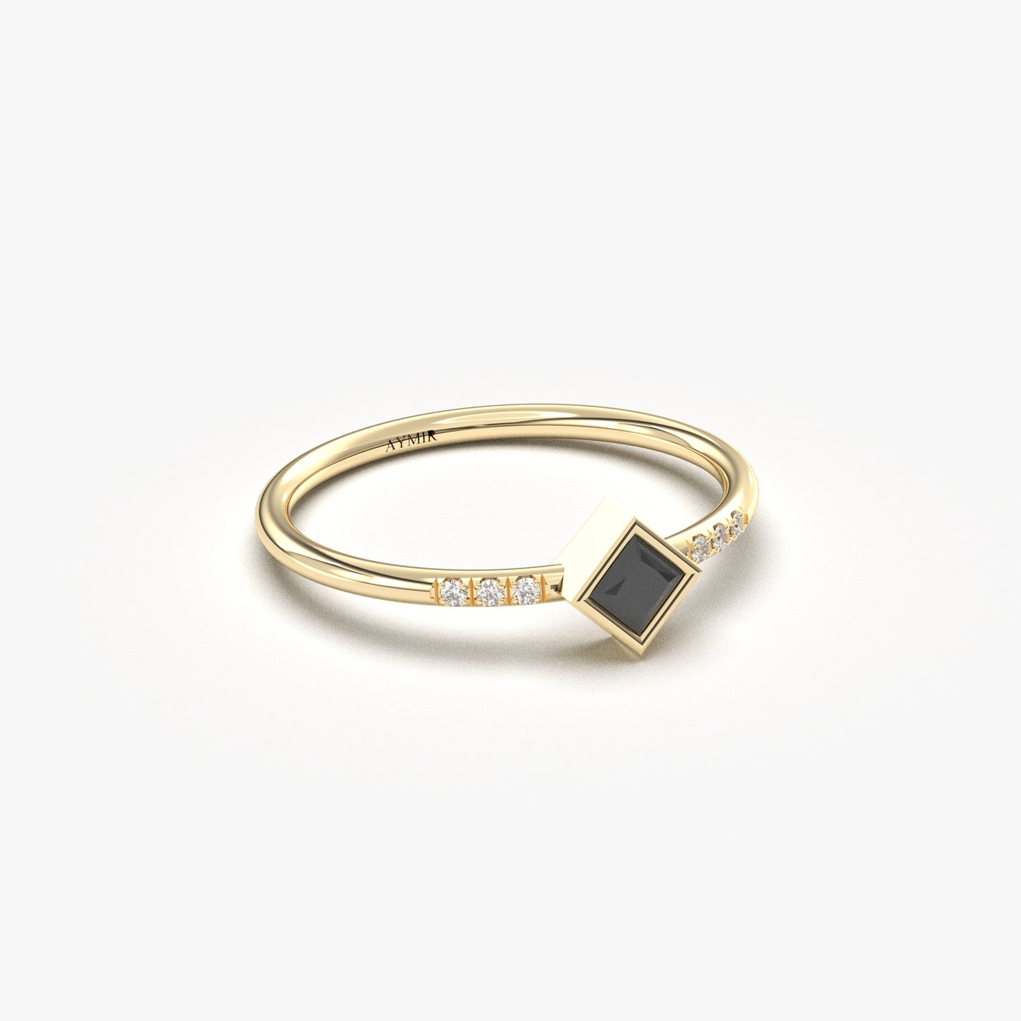 18K Gold Princess Cut Black Onyx and Cz Ring - 2S165BLK
