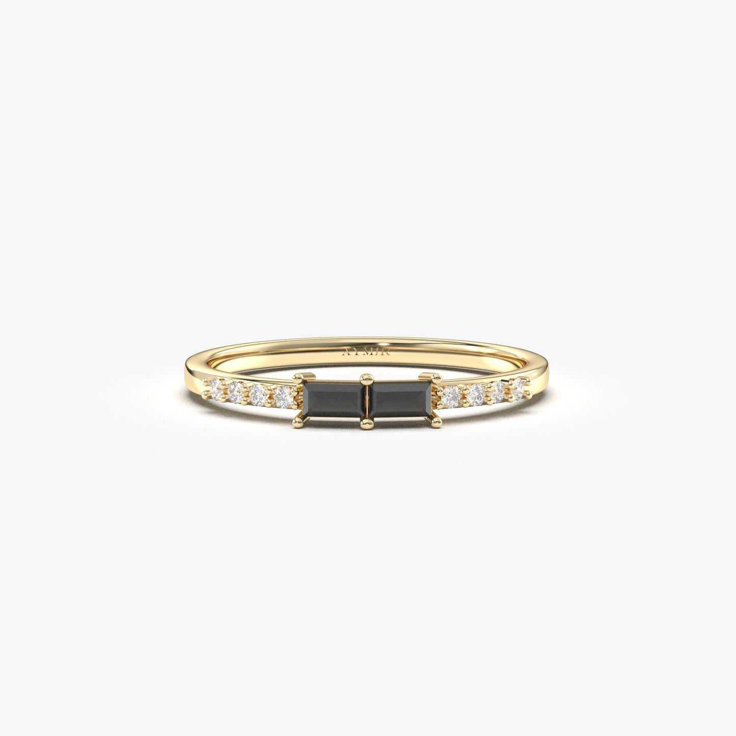 14K Gold Baguette Black Onyx and CZ Ring - 2S16BLK